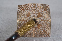 Antique Celluloid Abalone Faux Pearl Brass Filigree Hair Stick Pin Pick 10″