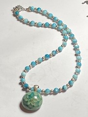 Artisan Handcrafted Art Deco Lampwork Glass Jewelry #9 Necklace blue geometric