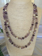 Avelis Signature Amethyst Gemstone Neckl. Long, Crystals, Handmade Toggle Clasp