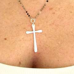 Modern Sterling Silver Cross Necklace Black Grey Rosary Adjustable Chain Gothic