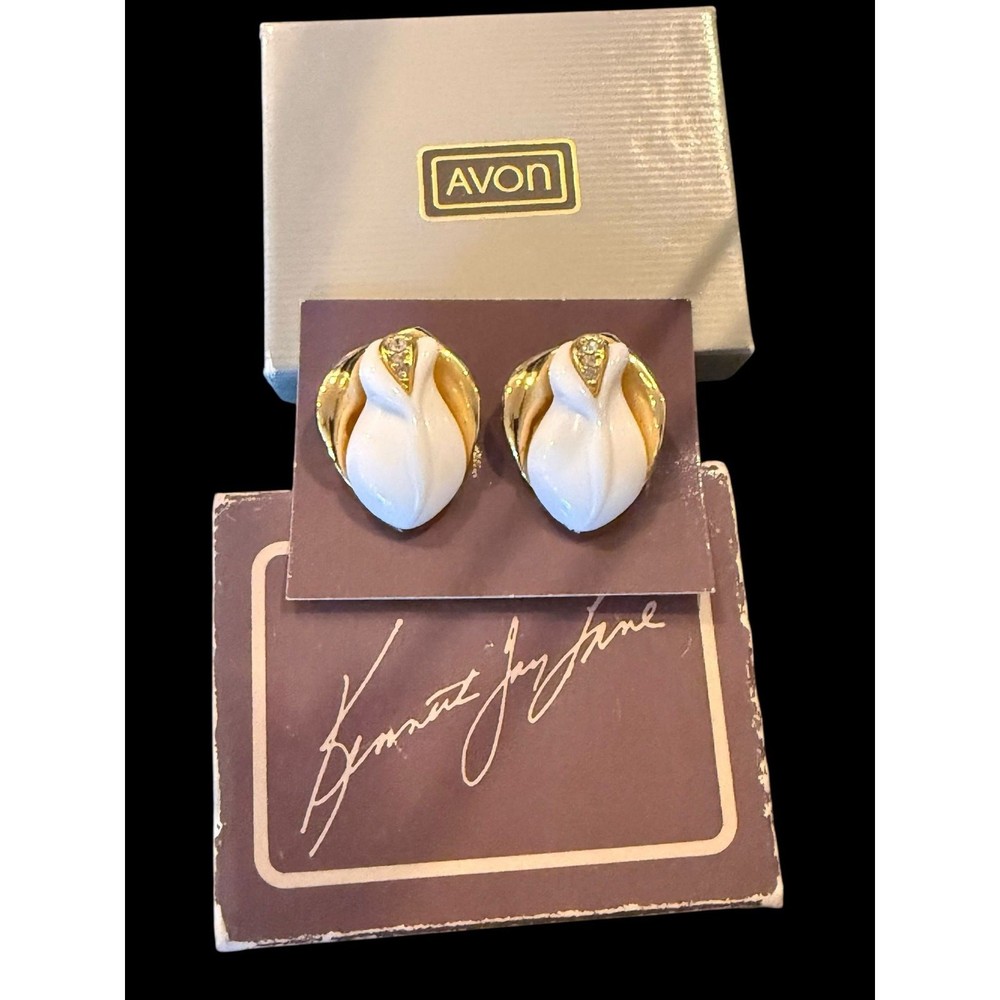 KJL by Avon Midnight White Lucite Rose Rhinestone with both boxs Kenneth J Lane