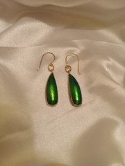 Thailand Beetle Wing Earrings Gold Plated 925 Silver Handmade Indonesia,NWT Box