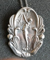 Fairy Necklace Pendant 2.5″ Pewter Look Art Nouveau Style Antique Mint Condtion