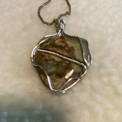 Hand Wire Wrapped Jasper Necklace. Split stone Found, Cut, Polished by Artist