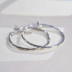 1”, Vintage sterling silver loop earrings, fashion minimalist textured hoops