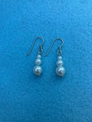 White Pearl and Sterling Silver beaded dangle drop earrings 925