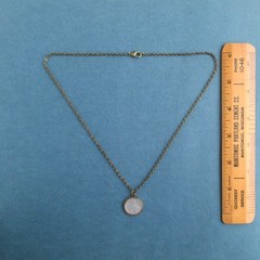 JAPAN Coin Pendant Necklace – Repurposed Vintage 1940s Silver Tone Mt. Fuji Coin