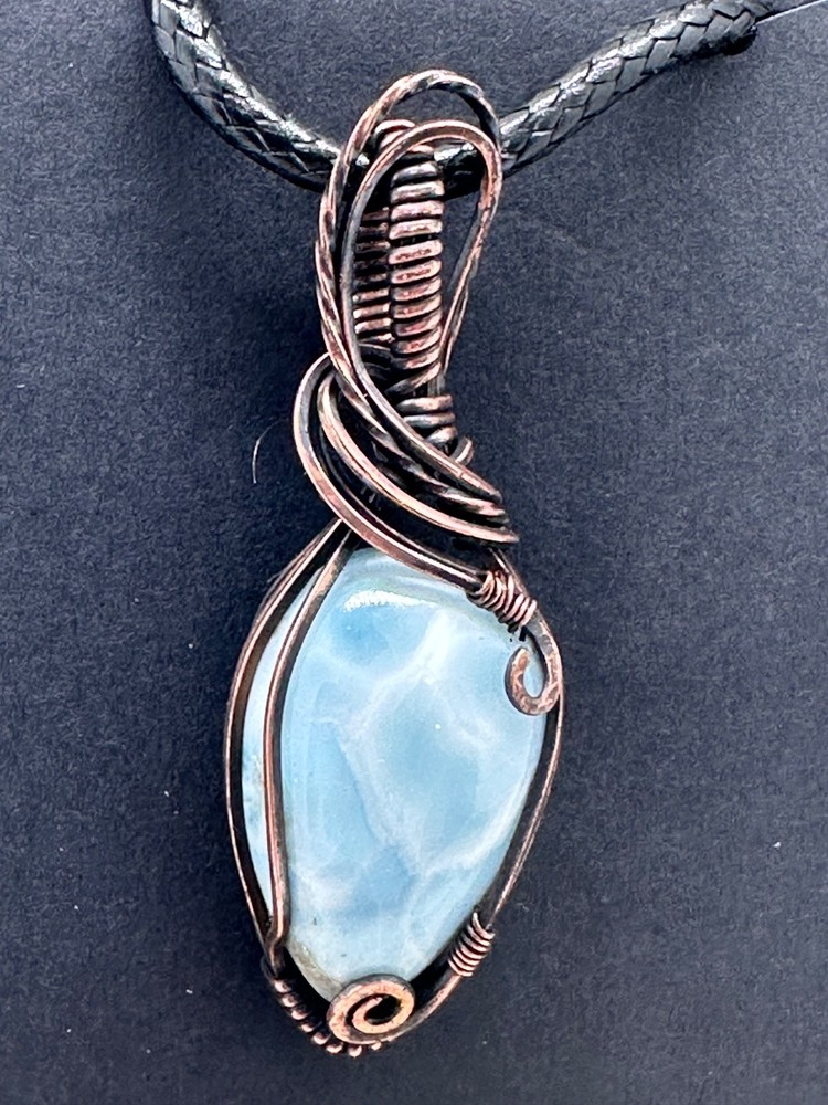 Larimar ~ Handmade Solid copper wire wrapped pendant, Dominican republic