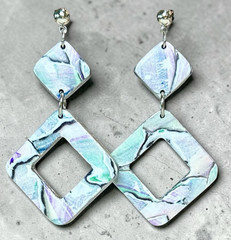 Handmade Pastel Blue Green Purple Watercolor Look Polymer Clay Dangle Earrings