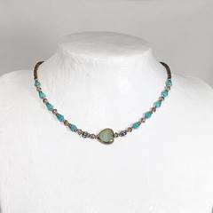 Czech Glass Beaded Choker with Green Opal Picasso Heart