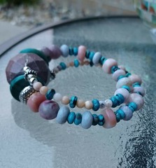 PERSIAN TURQUOISE CHOKER NECKLACE LARGE STICHITE BOULDER OPALS LEPIDOLITE STERLI