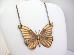 Butterfly Necklace Pendant Crystals Statement Oxidized Brass Chain Birthday Moth