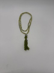 108 Green Lime Jade Beaded Tassel Male Necklace W/ Feng Shui Stone & Lotus Charm