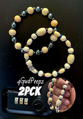 Handcrafted 2pc Black/Ivory Beaded Stackable Bracelets, Round Beads
