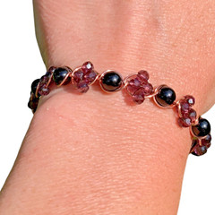 Amethyst & Black Onyx Bangle Bracelet Handmade Copper Crystal Protection Jewelry