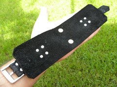 Black large Buffalo Bison leather adjustable cuff men bracelet wristband