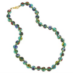 GlassOfVenice Murano Glass Mosaic Necklace – Transparent Green