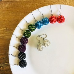 Plum Purple Beaded Ball Earrings Handmade Seed Bead Sphere Bon Bon Jewelry