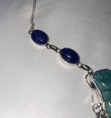 Natural Turquoise & Lapis Statement Necklace, 925 Sterling 18”