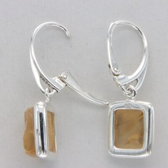 Natural / Raw Cut Square Yellow CITRINE Rough Earrings 925 STERLING SILVER #66e