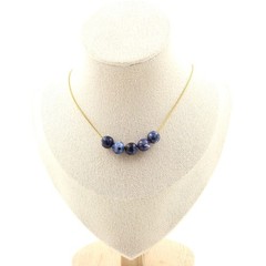 Necklace 5 Beads Jasper Blue 0 5/16in Chain Steel Golden Stainless Woman