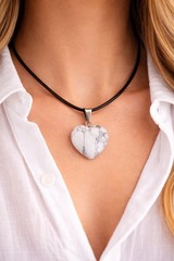 White Howlite Heart Necklace | Turquoise Look Pendant | Boho Minimalist Stone