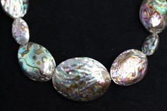Abalone Paua Shell Necklace Natural Multi Color Reversible Silk Knotted 22″