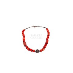 Coral Agate Stone Necklace, Natural Gemstone Beads, Handmade Jewelry,