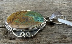 Sterling Silver Native American SW Genuine Hubei Turquoise Pendant 5mm Bale