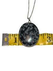 White & Black Snowflake Obsidian Pendant With 12” Sterling Silver Chain