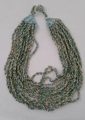 Handmade Necklace GLASS BEADS CORAL BLUE TURQUOISE BEIGE 19 In 30 Strand Twist