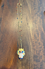 Hand Painted Sicilian Testa di Moro Ceramic Pendant Necklace Crystal Beads 17.5″