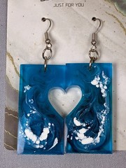 Handmade Ocean Blue Resin Heart Cutout Statement Earrings | Lightweight Dangles