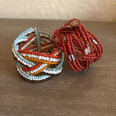 Beaded Cuff Bracelet Multicolor Red Brown Made In Indonesia Set Of 2