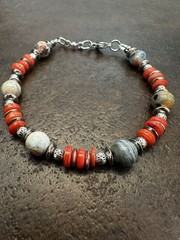 Elegant Orange and Silver Beaded Bracelet