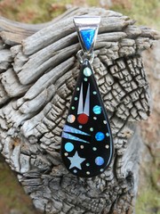 Celestial Vibrant Night Sky Micro Inlay Gemstone Sterling Silver 925 Pendant E25