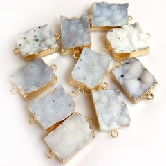Raw Rough Cloudy Druzy Agate Pendant Natural Gemstone Pendant Rectangle w 2 Ring