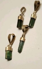 Lot Of 4 Green Tourmaline Crystal Pendants Solid 925 sterling silver