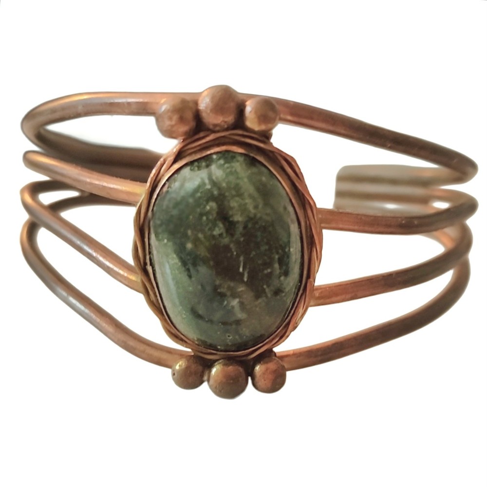 Antique Handmade Seraphinite Solitaire Gemstone Cuff Bracelet Wrap Brass copper