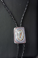 Beautiful Fordite Detroit Agate Cabochon Bolo Tire on Black Leather #91