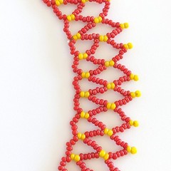 Vintage SW Artisan Red Yellow Glass Seed Beaded Woven 14″ Collar Choker Necklace