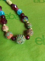 Handcrafted Beaded Necklace, Multicolor, Glass Ceramic Bovine, 43″L, Pre-owned