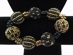 Handmade Bracelet GLASS BEADS BLACK BRONZE Tone Beaded Balls 6 inch Stretch