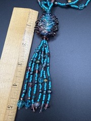 Lampwork Glass Tassel Pendant Necklace Multicolor 26” Necklace 4.5” Pendant