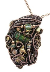 Yellow Tube Spirit Level Steampunk Necklace with UV-Reactive Glass, Wire-Wrapped