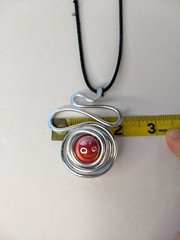 Silver Tone Swirl Red Marble Pendants Necklace Art to Wear Modern Abstract