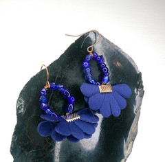 Blue Felt Fabric Earrings Dangle Costume Jewelry Unique Colorful