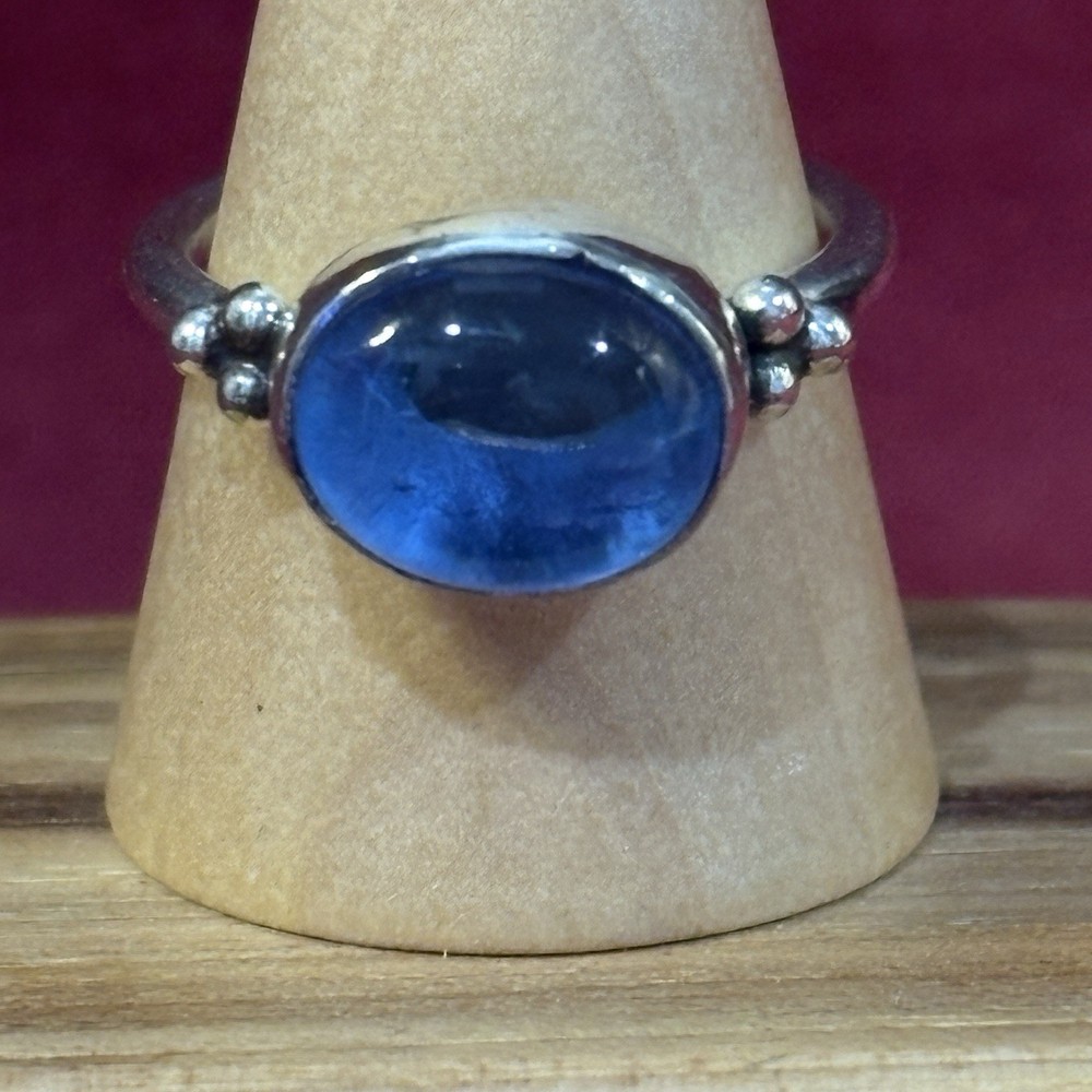 Handmade India Artisan Beaded Sterling Silver Light Blue Iolite Ring 7 / 7.25