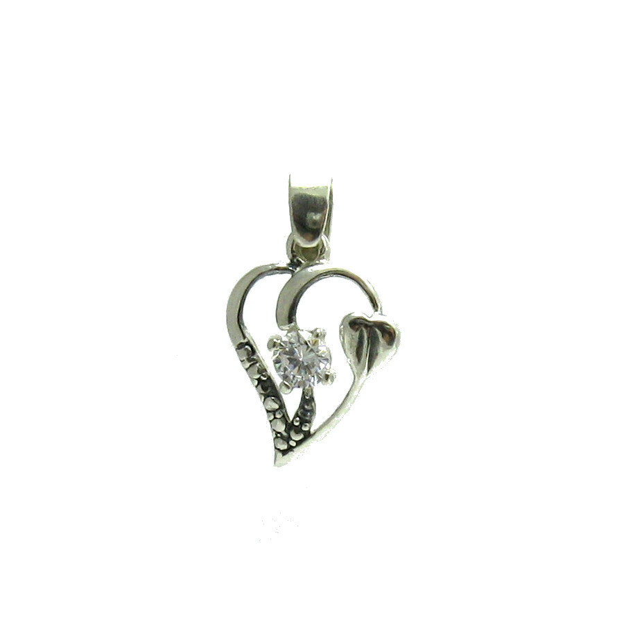Sterling Silver Pendant Heart Charm Hallmarked Solid 925 With 5mm CZ Empress
