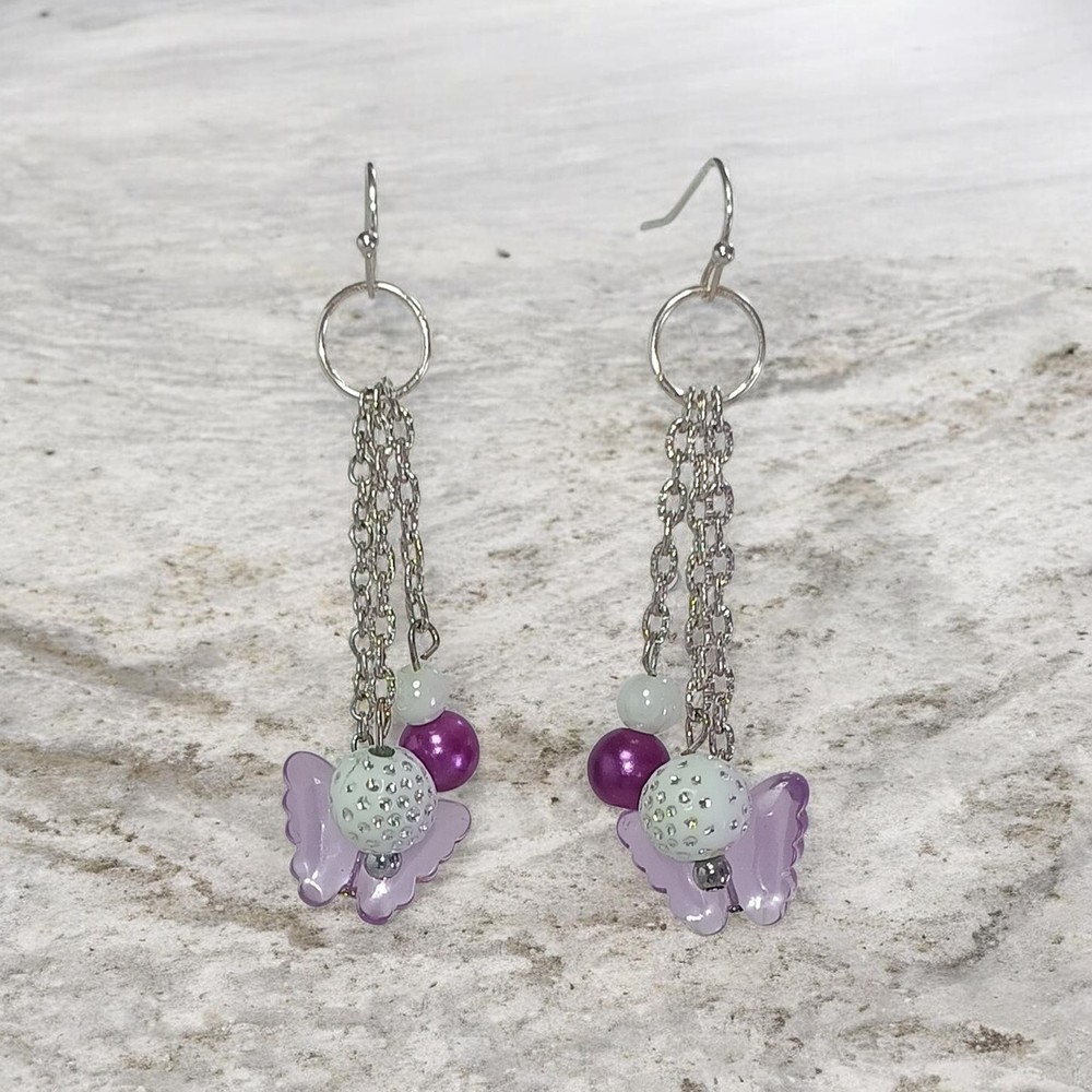 26128 Handmade Purple And White Butterfly Dangle Earrings